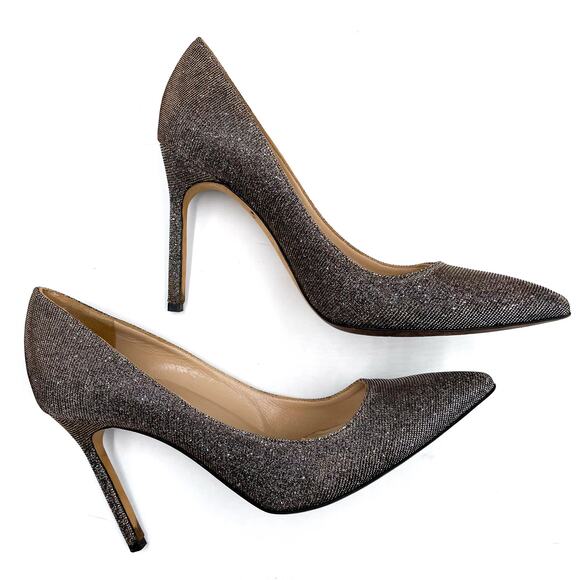 Manolo Blahnik BB Pumps Glitter Stiletto Heels Pointed Toe Dark Gold Sz 37 / 7 - Picture 3 of 8